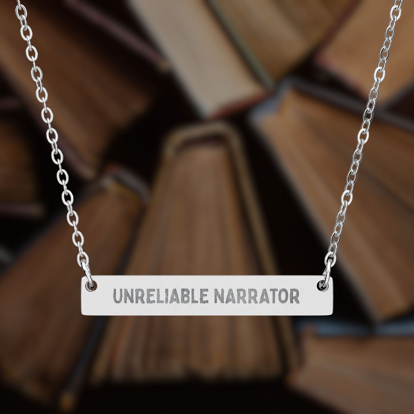 Unreliable Narrator — Engraved Horizontal Bar Necklace