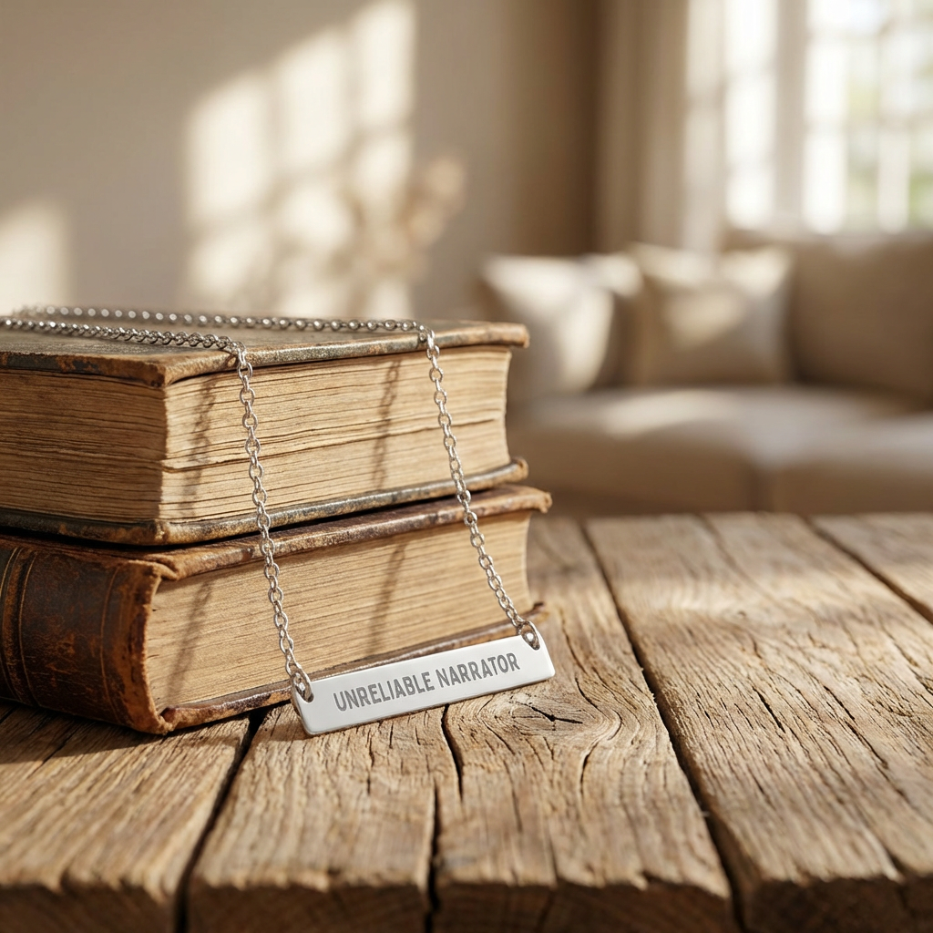 Unreliable Narrator — Engraved Horizontal Bar Necklace
